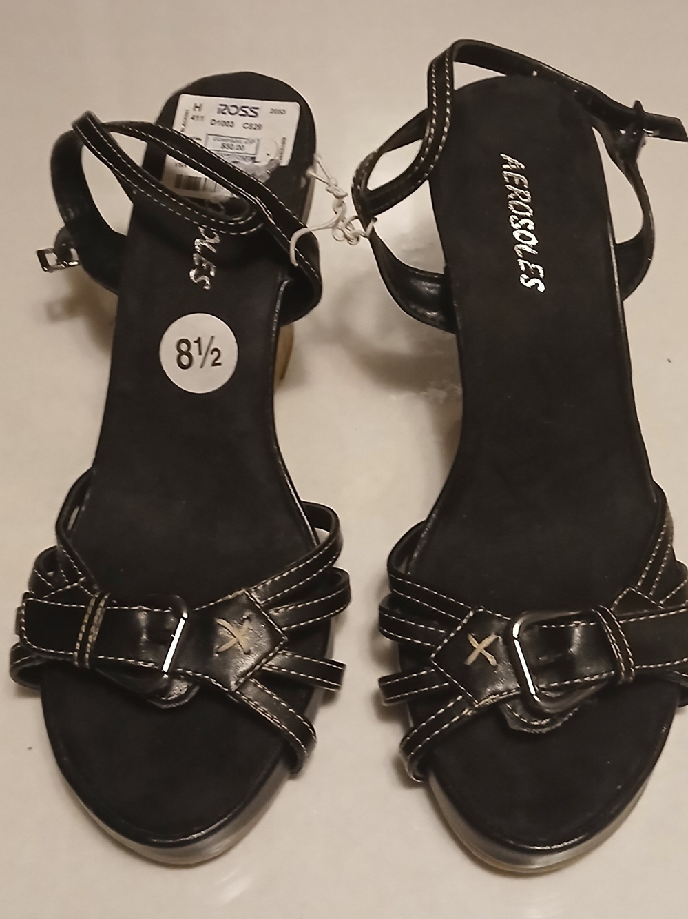 AEROSOLES Black Strappy Buckle Heeled Sandals